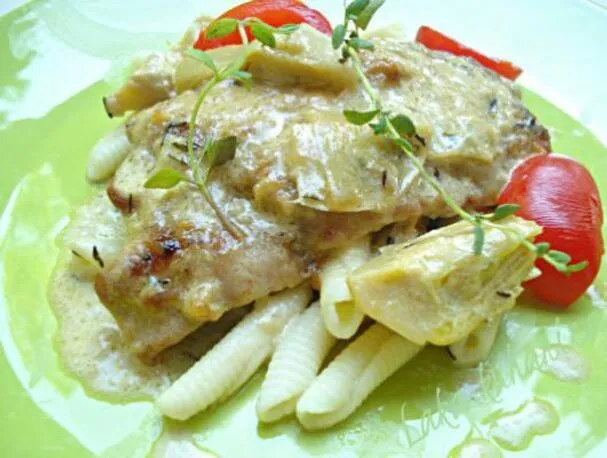 Гребешки в сливочном соусе с артишоками